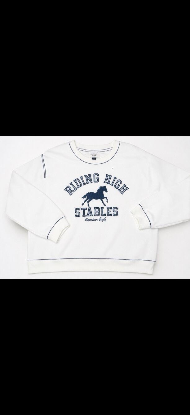 American Eagle Womens White XXL Pullover Crewneck Sweatshirt Riding High Stables